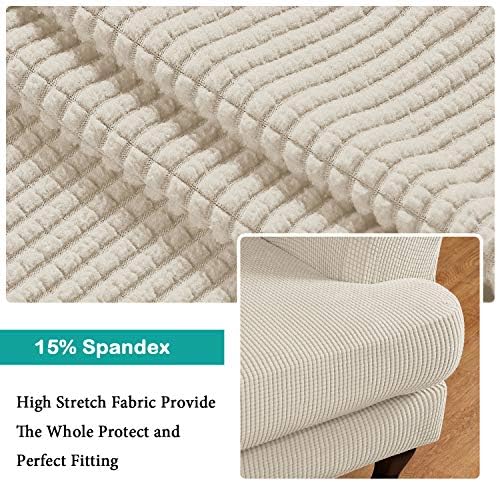 Turquoize Wingback Chair Covers 2 Piece Wing Chair Slipcover Stretch Slipcovers for Wingback Chairs Wing Chair Cover Spandex Jacquard Fabric with Elastic Bottom Non-Slip Furniture Cover,Biscotti Beige