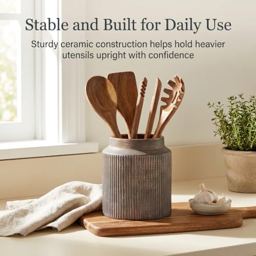 Rustic Utensil Holder, Ceramic Vintage Kitchen Utensil Holder