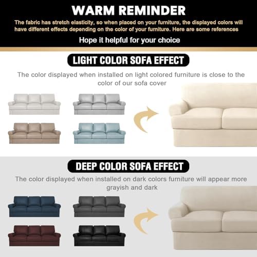 PrinceDeco T Cushion Sofa Slipcover 4 Pieces Sofa Covers for T Cushion Couch Soft Sofa Slip Covers Furniture Protector with 3 Individual T Shape Seat Covers (70"-88") Washable, Natural
