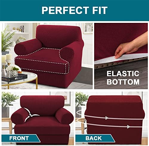 Turquoize T Cushion Chair Slipcover Armchair Slipcover for Living Room Stretch Sofa Couch Cover Soft Armchair Cover Furniture Covers with Individual T Cushion Seat Covers (Chair, Burgundy)