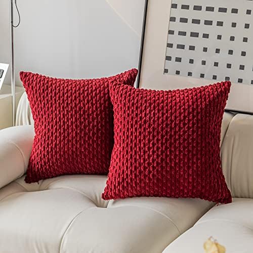 Kevin Textile Soft Corduroy 26x26 Inch Pillow Covers 2 Pack, Burgundy