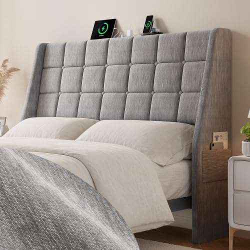 ONBRILL Queen Headboard Only with Charging Station, Soft Chenille Fabric