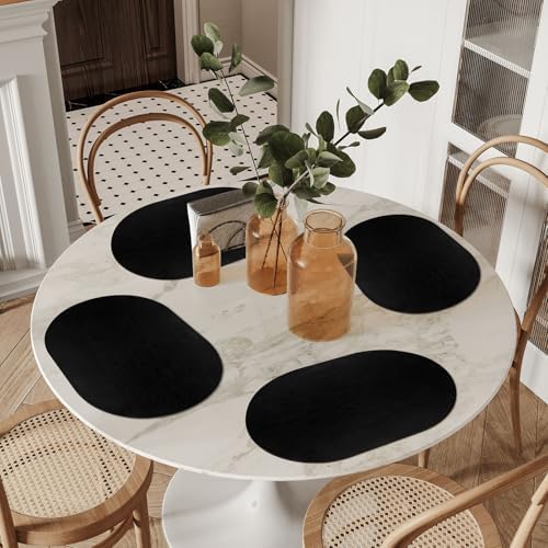 ADRIMER Oval Placemats Set of 4, Wipeable Faux Leather, Black