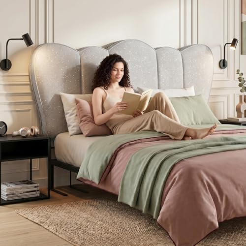 Pinmoco Full Scalloped Upholstered Headboard, Gray