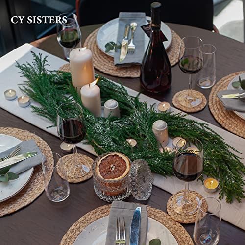 Round Woven Placemats Set of 6 with 6 Coasters Natural Water Hyacinth Place Mats, 13.5 Inch Rattan Placemats Wicker Farmhouse Boho Straw Heat Resistant Outdoor Placemats Patio Table Mats