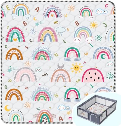 Baby Play Mat, Thick & Soft 71" X 59" Playpen mat (Rainbow)