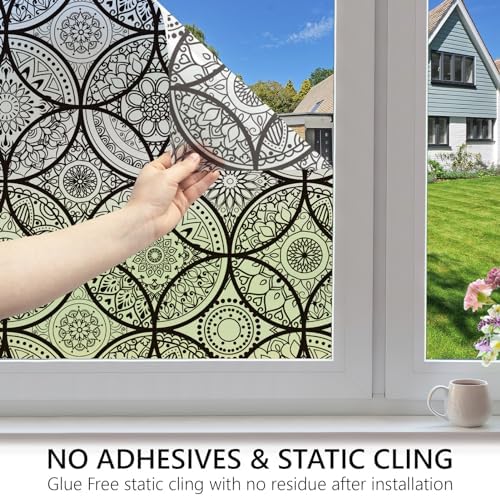 DKTIE Boho Stained Glass Window Privacy Film Easy to Install 35.4" x 118.1"