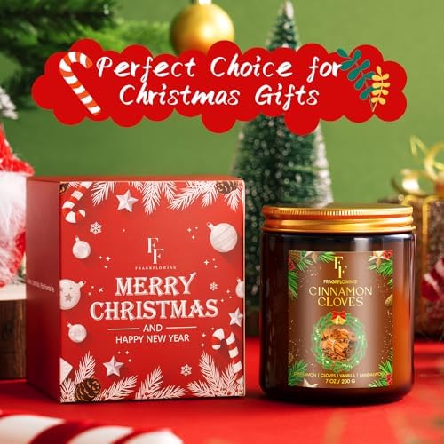 Christmas Candle, Cinnamon Cloves Scented Candles for Home, Holiday Candles Natural Soy Candle, Aromatherapy Candle 7 oz Jar Candles Christmas Gift for Women Men