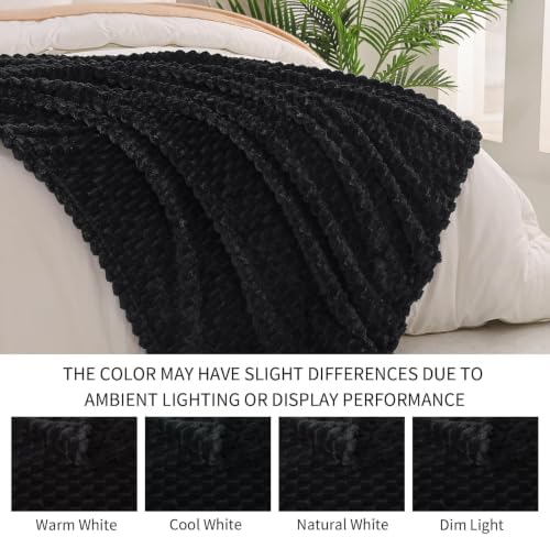 Exclusivo Mezcla Large 3D Fleece Throw Blanket for Couch, Black