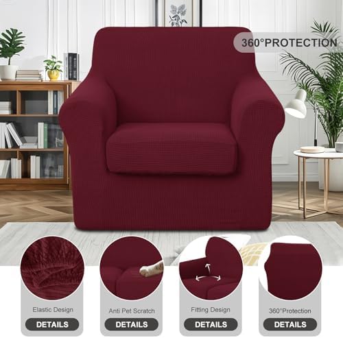 2 Pieces Stretch Chair Cover For Sofa Slipcover, 1 Seat, Burgundy