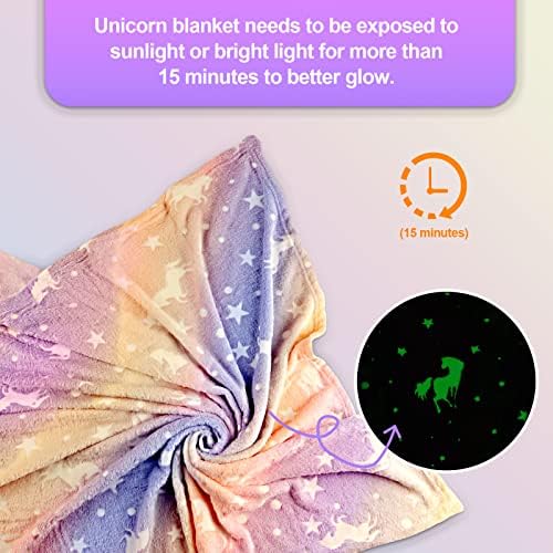 Unicorn Glow in The Dark Blankets for Kids, Soft Fleece Blankets for Girls/Toddler, Unicorns Gifts for Girls Age 3-12 50"x 60"