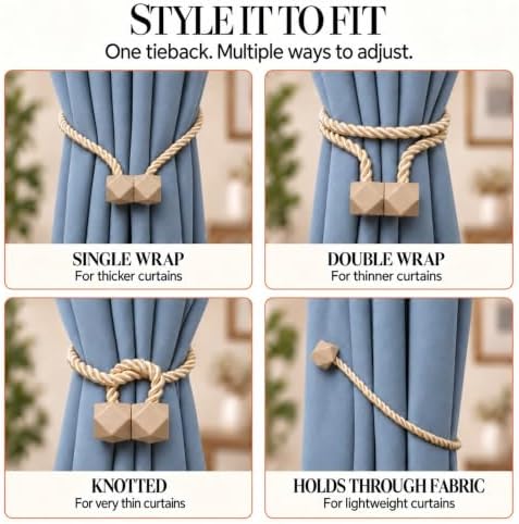 NazTur Magnetic Curtain Tiebacks, Curtain Ties, No-Drill Holdbacks (2 Pack)
