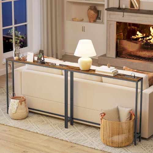 VASAGLE 39.4" Console Table Set of 2, Couch Tables with Outlets for Sofa