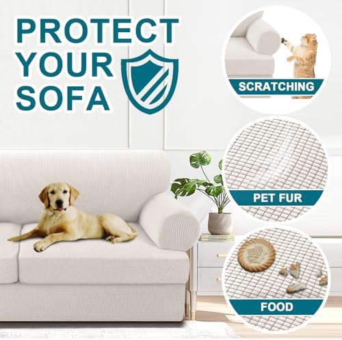 Turquoize 3 Piece T Cushion Sofa Slipcovers Stretch Couch Cover Furniture Covers with 2 Individual T Cushion Covers, Machine Washable (2 Cushion Sofa, Ivory)