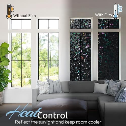 rabbitgoo Rainbow Window Privacy Film, Stained Cling, Black, 35.4" x 157.4"