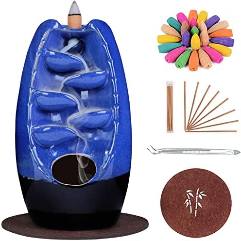 SPACEKEEPER Ceramic Backflow Incense Holder Waterfall Incense Burner, Navy