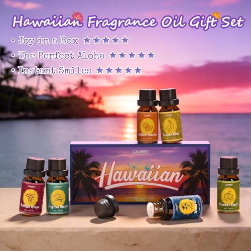 SALUBRITO Hawaii Fragrance Oils Set, Summer Essential Oils for Diffuser, Candle, Soap Making, Tropical Breeze, Island Life, Banana Bliss, Twilight Grape, Coconut Coast, Golden Sunrise Scented Oil