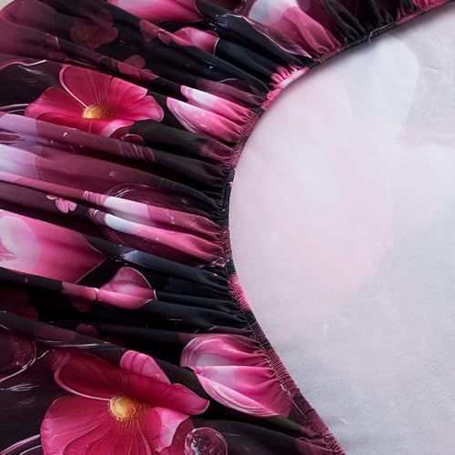 Bedding Fitted Sheet with Deep Pocket,3D Pink Heart Balloon Pattern Printed Fabric Bed Sheets (Red Heart,King)