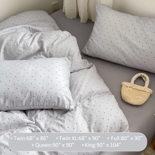 Double Muslin Duvet Cover Queen Size 3 Pcs,Polka Dot Bedding 90"×90"