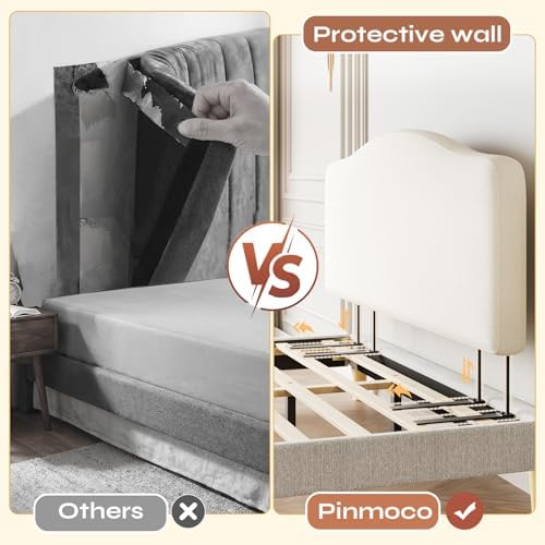 Pinmoco Queen Size Upholstered Headboard, Height Adjustable and Ergonomic Headboard, Memory Foam, Easy Assemble, Sturdy and Durable, Fabric Velvet, Style-Ivory