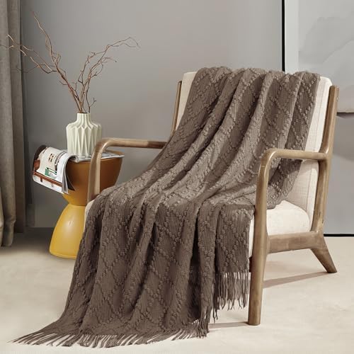 BOURINA Brown Throw Blanket 50 x70 Inch Jacquard Throw Knitted Blanket