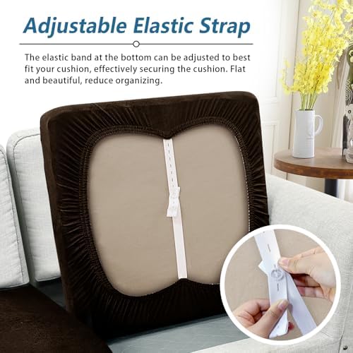 Couch Cushion Covers Leather-Look 3PC Stretch Extra Large Sofa Seat Slipcover Sets Individual Couch Seat Cushion Cover, Pet-Friendly, Non-Slip, Easy Fit - Coffee
