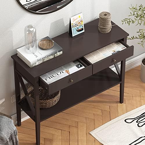 ChooChoo Oxford Console Table with 2 Drawers, Sofa Table Narrow for Entryway, Espresso