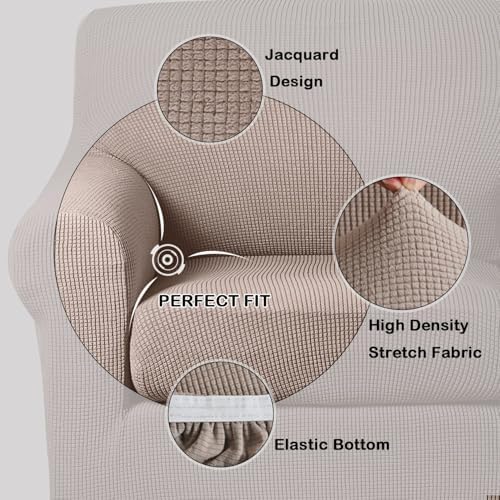 Turquoize 2 Piece Chair Covers Chair Slipcovers for Living Room Small Armchair Chair Cover with Arms Washable Furniture Cover for Chairs Feature Thick Jacquard Fabric (Small Armchair, Sand)