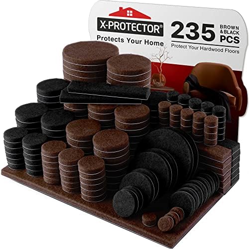 235 pcs Felt Furniture Pads Brown & Black X-Protector! for Hardwood Floors
