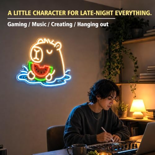 Capybara Neon Sign, Watermelon LED Wall Light for Room Decor