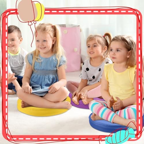 Juexica 4 Pcs Extra Thick Floor Cushion Classroom, Bright Colors, Round