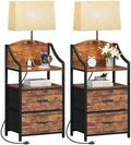 Evermagin 45" Tall Nightstands Set of 2 with Light & Charging Station