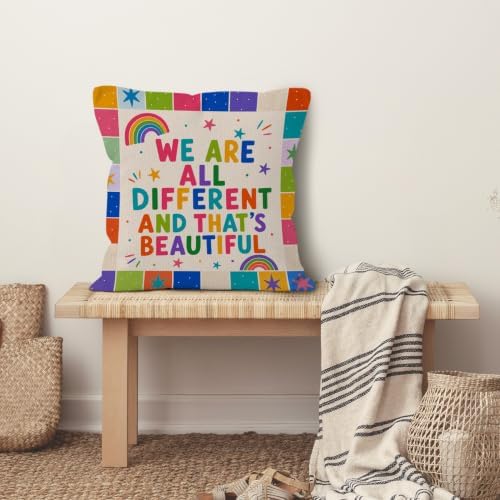 Retro Inspirational Rainbow Boy Girl Nursery Throw Pillow Cover 18x18
