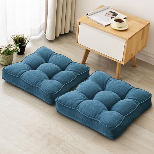 MIDDLE ONE Floor Pillow Set of 2, Memory Foam Cushion 22x22 – Square, Navy