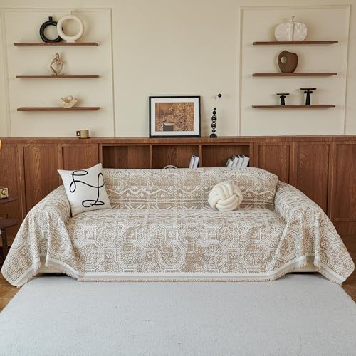 MEETSKY Boho Couch Cover Sofa Slipcover for Sectional Sofa Covers Protector Universal Use Chenille Blend Thick Fabric Washable, Modern Design Sofa Throw Cover for Living Room, 71" x 118", Khaki