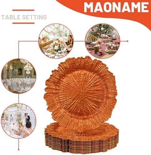 MAONAME Orange Charger Plates Set of 12, Reef Chargers for Dinner Plates