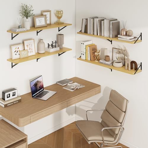 Axeman Deep Floating Shelves, 48'' x 10'' Oak Wall Shelves Set of 2