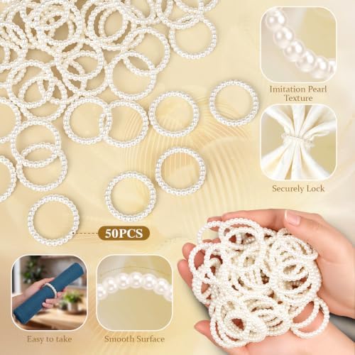 Pearl Napkin Ring Imitation Pearl Ring Napkin Holder, 50 Pcs, 1.5"