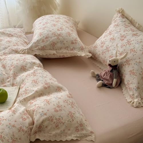 Muslin Floral Duvet Cover Twin 3 Pcs,100% Cotton Bedding 68"×86"