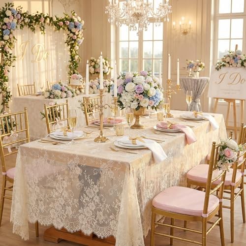 10 Packs Lace Tablecloth 60 X 120 Inch Vintage Boho Ivory Floral Overlay