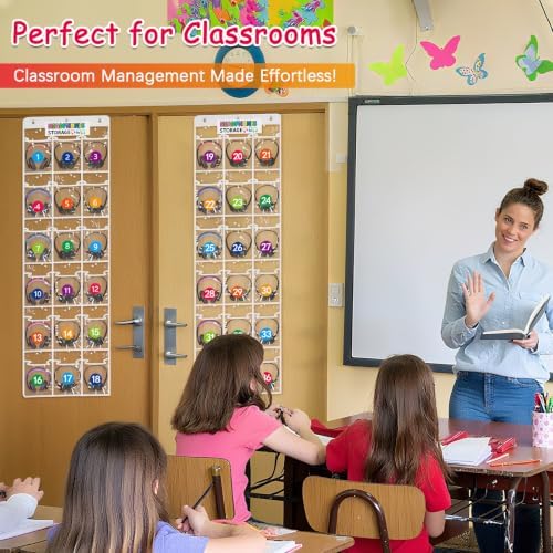 2 Pack Classroom Headphone Storage Organizer with 36 Pockets & 74 Labels