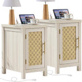 YUFAM Rattan Nightstand Set of 2 with Charging Station, Grey