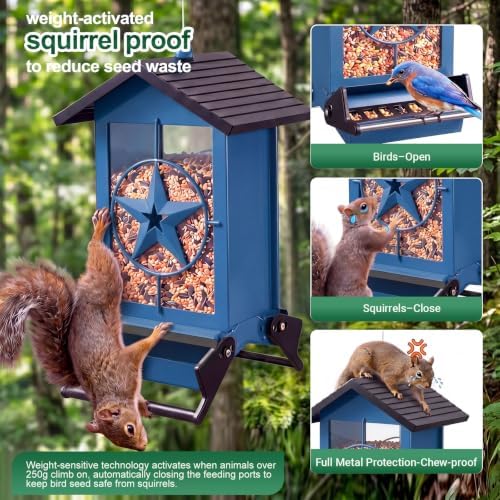 Squirrel Proof Bird Feeder for Outdoor, 5 LB Metal, Weight-Activated