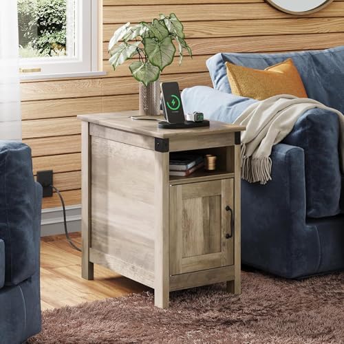 WLIVE End Tables for Living Room & Bedroom w/Charging, Narrow Nightstand