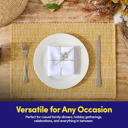 Sweet Home Collection 100% Cotton Placemats for Dining Room Rectangle Two Tone Woven Fabric 13" x 19" Soft Durable Table Mat Set, Set of 6, Gold