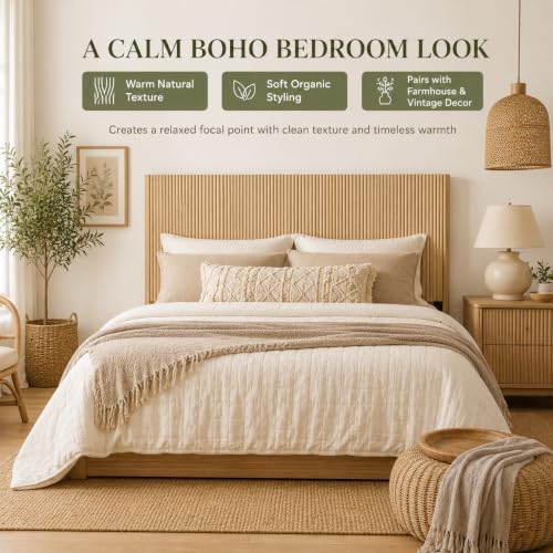 Queen Size Fluted Headboard Only, Boho Head Boards Queen with Arched Corrugated, Wood Head Board for Full/Queen Bed Frames,Rustic & Modern Farmhouse, Oak