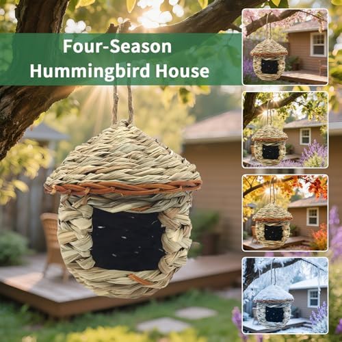 GUTE Hummingbird Houses 2Pcs Hand Woven Grass Hanging Bird Nest