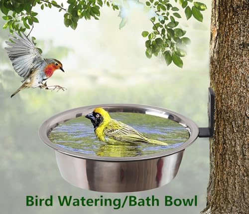 8.5" Squirrel and Bird Feeder Combo for Outside Tree/Fence, Removable Metal Bowl Feeder with Drainage Holes, Adding 1 for Squirrel Watering or Bird Bath/Swim, Sturdy Easy Clean Feeders for Outdoor