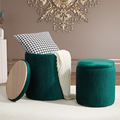 Royal Windsor Round Ottoman with Storage Set of 2, Storage Vanity Stool