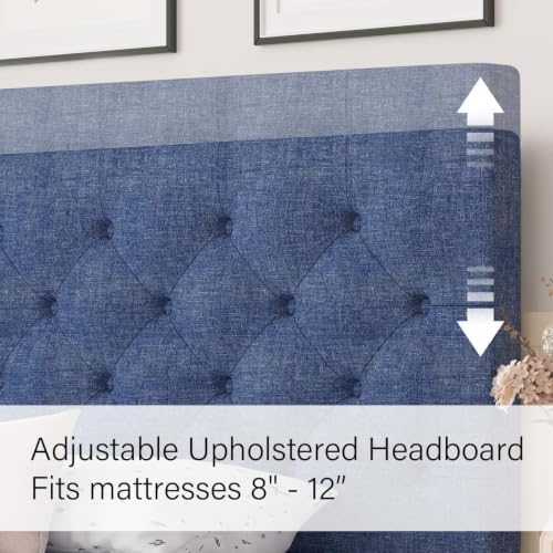 HOMBCK Twin Size Bed Frame with Adjustable Headboard, Blue